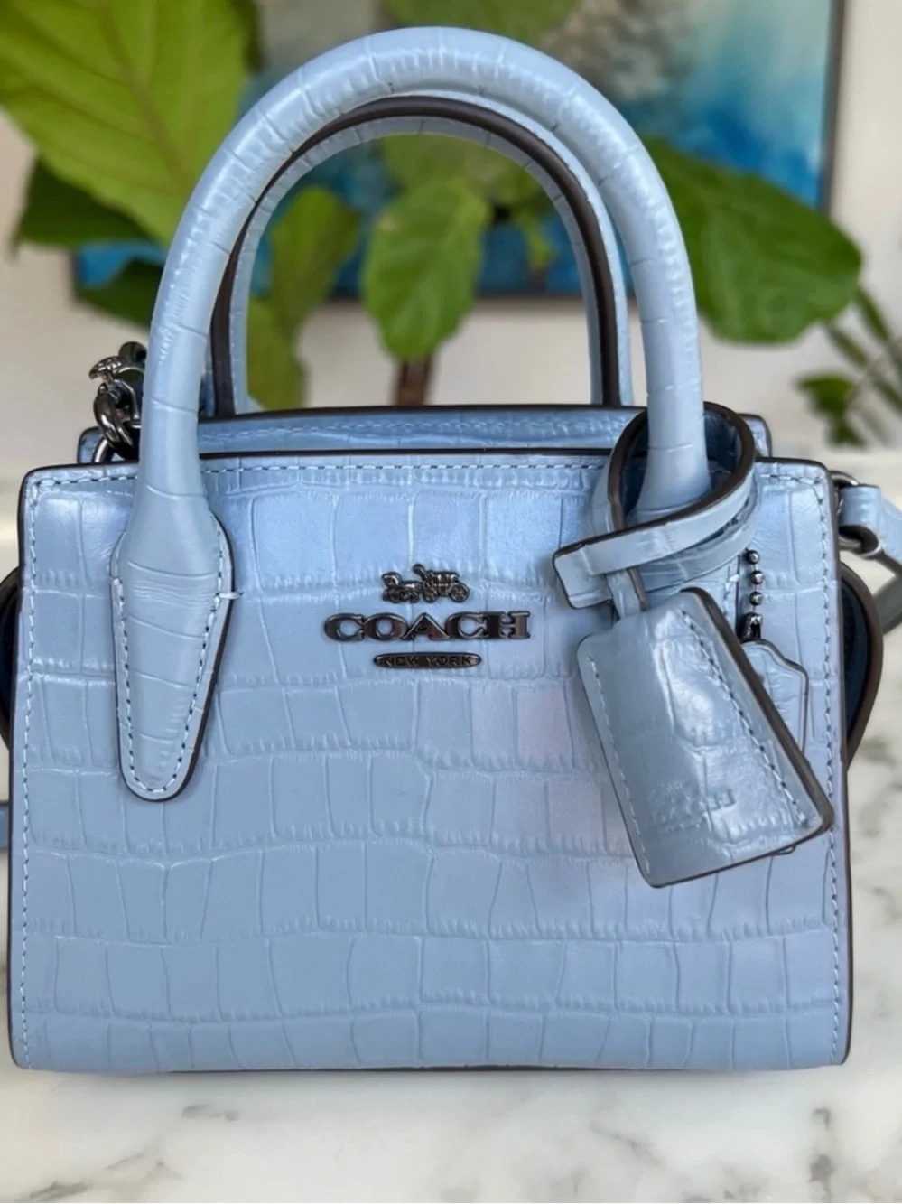 Coach Andrea Mini Carryall Crocodile Embossed Cornflower Blue Crossbody CR209